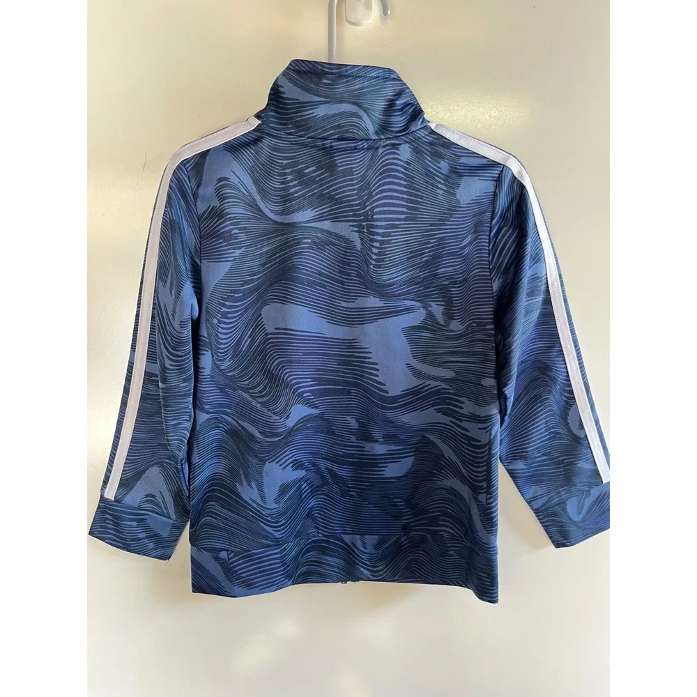 Adidas Boys Blue Wave Print Full Zip Track Jacket Size 4 White Stripes Logo